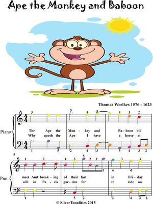 cover image of The Ape the Monkey and Baboon Easy Piano Sheet Music with Colored Notes